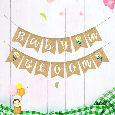 Baby in Bloom Sign Banner, Welcome Baby Garland for Boys Girls Baby Shower Party Decorations