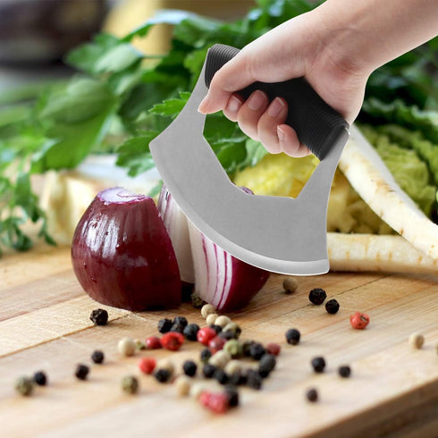 Luxiv Mezzaluna Knife Salad Chopper - Stainless Steel Mezzaluna Knife with Protection Cover, Vegetable Chopper for