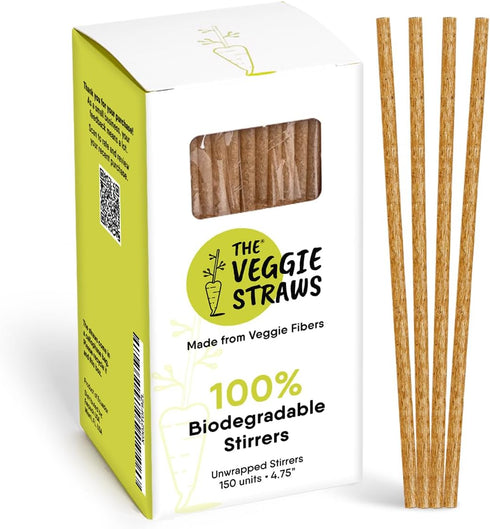 150 PCS of 4.75 Inches Unwrapped Biodegradable Drink Stirrers, Made of Vegetable Fibers, Best Cocktail Stirrers