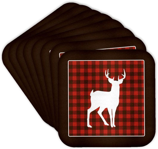 3D Rose Buffalo Plaid Buck Soft Coasters, Multicolor