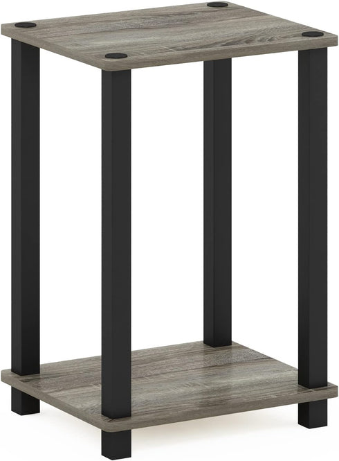 1-Tier Furinno Simplistic End Side Night Stand/Bedside Table with Plastic Poles, French Oak Grey/Black