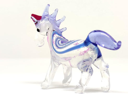 Unicorn Tiny Miniature Figurines - Hand Blown Glass Art Fantasy Animals Collectible Gift Home Décor (Blue Pink)