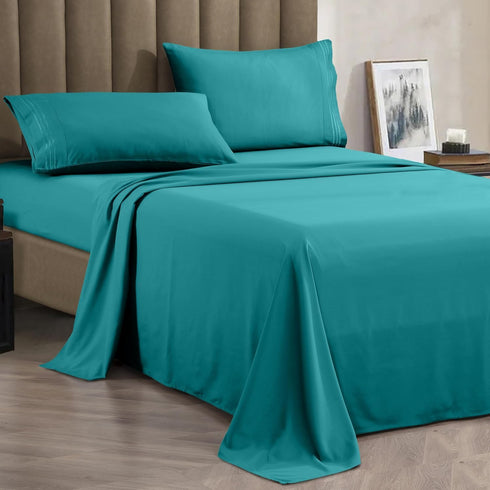 Premium 4-Piece Microfiber Sheet Set, 1800 Hotel Quality, Turquoise, Full, 16 Inch Deep Pocket, Ultra Soft Bedding