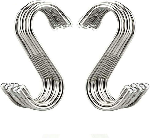 20 Pack 3.4" S Shaped Hooks, Stainless Steel Metal Hangers for Kitchen, Work Shop, Bathroom, Garden