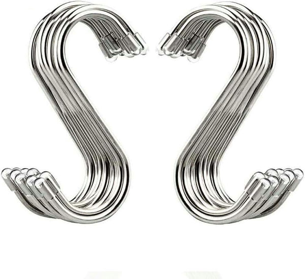 20 Pack 3.4" S Shaped Hooks, Stainless Steel Metal Hangers for Kitchen, Work Shop, Bathroom, Garden