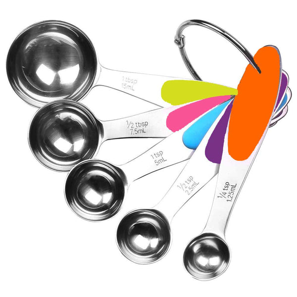 Fsdifly Stainless Steel Measuring Spoons 5 Piece Stackable Set for Cooking and Baking
