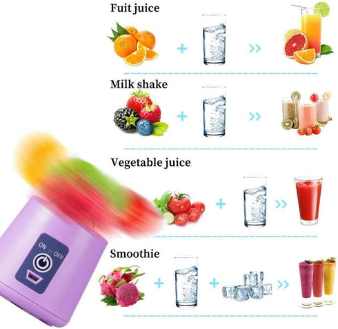 Portable Blender for Fruit Juice, 6 Blades Juicer Cup, USB Rechargeable, 380ML Personal Blender (Purple)