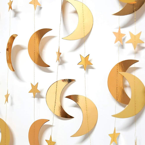 Decor365 Gold Moon Star Garland - Ramadan Decorations, Hanging Twinkle Little Star Birthday Party Decor