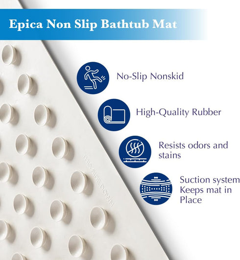 16 28 Epica Non Slip Bathtub Mat | Real Rubber Bath Mat for Tub, Shower, Baby Safety, Kids, Pet Dog, Soft No-Slip