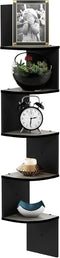 Furinno Rossi Wall Mount Floating Corner Shelf, 5-Tier Radial, French Oak Grey/Black