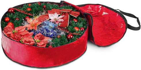 ProPik Christmas Wreath Storage Bag 24" - Heavy Duty Container with Tear Resistant Material, 24” X 8” (Red)