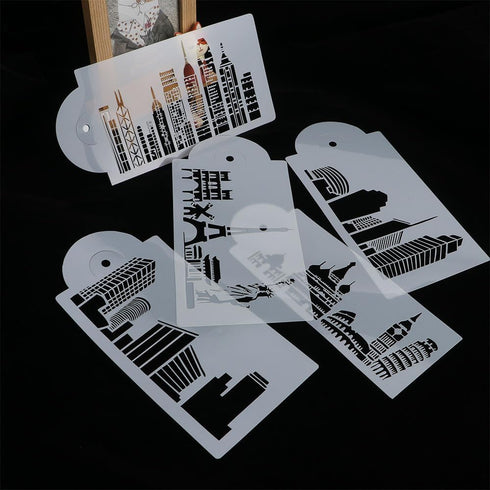 Landmark Building Cake Stencils, 5Pcs/Set Fondant Cake Decorating Templates for Bakery Tools