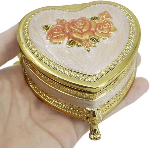 ROSIKING Gold Heart Emboss Alloy Metal Music Box Wind Up Antique Jewelry Musical Boxes Christmas Birthday Valentine's