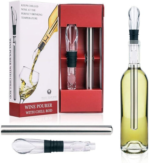 Wine Chiller Ice Red Wine Bottle - Stainless Steel Cooler Stick Container, 3 in 1 with Aerator and Pourer