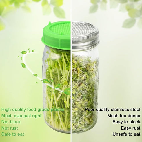 12 Pack Plastic Sprouting Lids for 86mm Wide Mouth Mason Jars, Sprouting Strainer Lid for Canning Jars