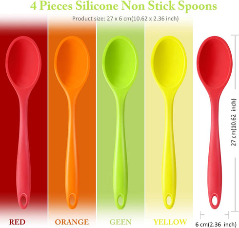 Shappy 4 Pieces Silicone Mixing Spoon Spatula Scrapers for Cooking, 10.6 Inch Heat Resistant Large Non Stick Basting