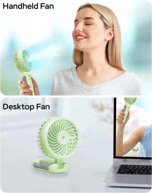 Portable Handheld Misting Fan, 4000mAh USB Rechargeable Personal Foldable Fan with Water Tank Battery Operated Spray Water Mist Fan Makeup Small Face Steamer for Travel Outdoors Office matcha