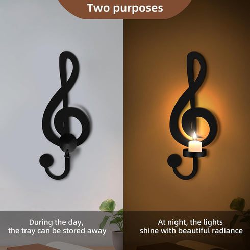 Gift(1, Candle Sconces Wall Musical Note Sconces Decor Wall Mounted Metal Candle Holders with Foldable Tray ZAYHENYOO
