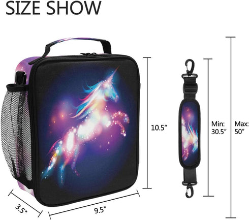 Wamika Unicorn Magic Design Lunch Box, Insulated Large Freezable Tote Cooler Bag with Shoulder Strap