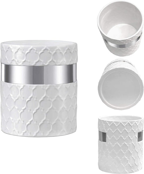 Home Acre Designs Kitchen Utensil Holder - Large Ceramic Farmhouse Countertop Crock, White/Silver