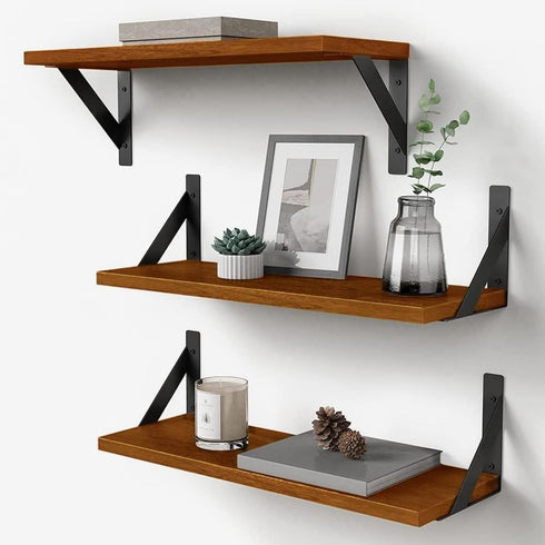 Forbena Walnut Brown Wall Bookshelf for Bedroom, Wooden Floating Book Shelves for