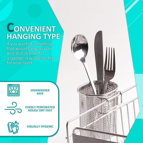 HOME&I Silverware Drying Basket, Kitchen Sink Utensil Holder Replacement, Stainless Steel 304 Flatware Caddy for Dish