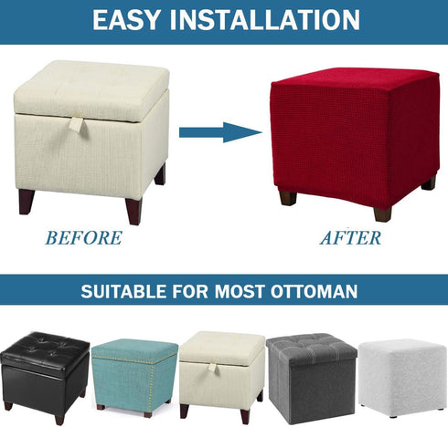 Daunkang Square Ottoman Cover Jacquard Slipcover Storage Ottoman Protector Cover for Footrest Foot Stool Stretch