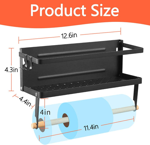 Magnetic Shelf with Paper Towel Holder for Fridge/Washing Machine/Garage, Magnet Kitchen Spice Rack for Refrigerator