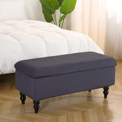 ANWUCHEN Ottoman Cover - Rectangle, Storage Ottoman Covers with Elastic Bands Tie, Dark Gray Large