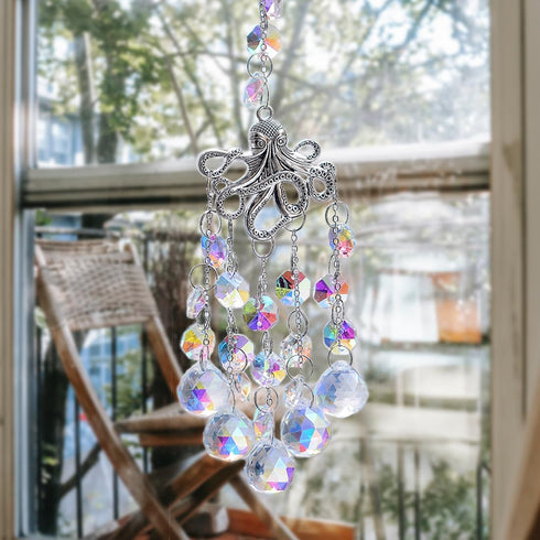 SUNCATCHER with Crystals, Octopus Suncatchers for Window AB Chandelier Beads Crystal prisms, Sun Catcher Gifts for Any