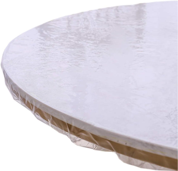 Clear Round Vinyl Fitted Tablecloth - Waterproof Oilcloth Heavy Duty Elasticized Table Cover for Round Table