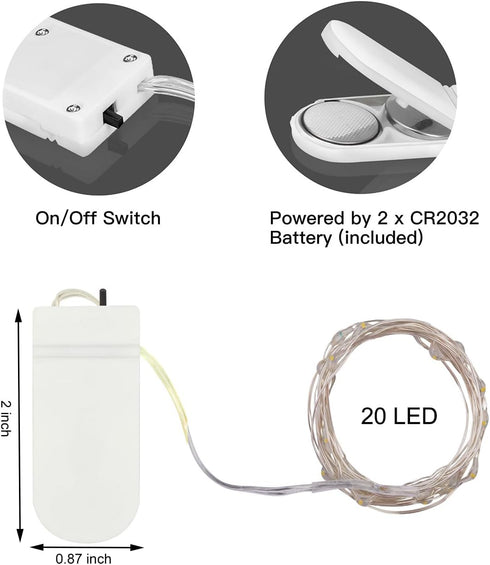 24 Pack Battery Operated Fairy Lights, 3.3ft 20 LED Silver Wire Warm White for Wedding, Party Decor