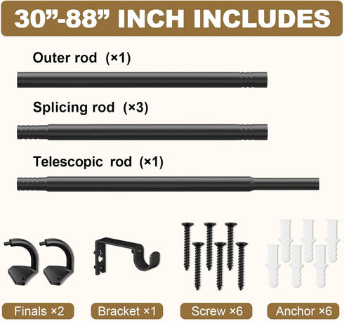 Black Wrap Around Curtain Rods for Windows 48 to 84 inch: 5/8 inch Industrial Telescoping Adjustable Rods