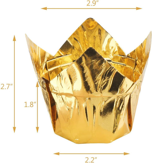 EUSOAR Disposable Baking Cups, 3.5 Ounce 100pcs Gold Tulip Cupcake Muffin Liners, Aluminum Foil Tulip Style Cupcake Cups, Foil Cups, Aluminum Cupcake Pan Ramekin Tins by EUSOAR