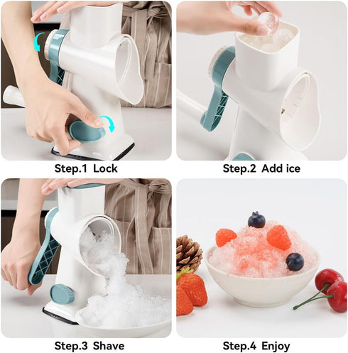 KEOUKE Rotary Ice Shaver with Handle, Manual Hand Crank Snow Cone Maker, White