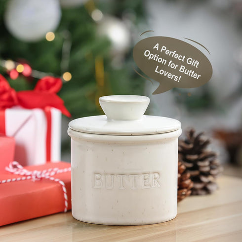 Butter Crock Bell with Lid, Ceramic French Butter Dish for Countertop, Soft Butter Container Holder with Water Seal