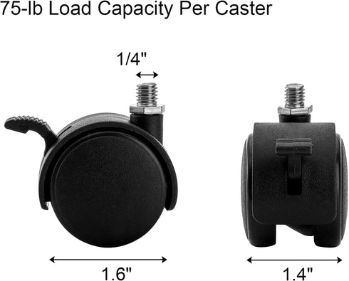 12 Pack Tosnail Plastic Caster Wheels with Brake, Threaded Mounting Wheels for Plant Caddy Plant Stand - Black