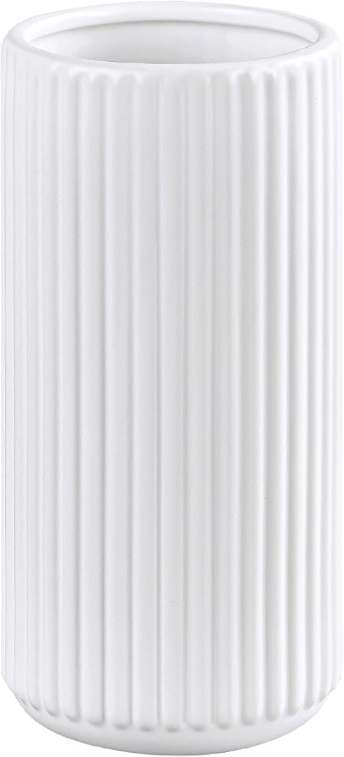White Ceramic Flower Vase for Pampas Grass, 8 inch Small Decorative Centerpiece