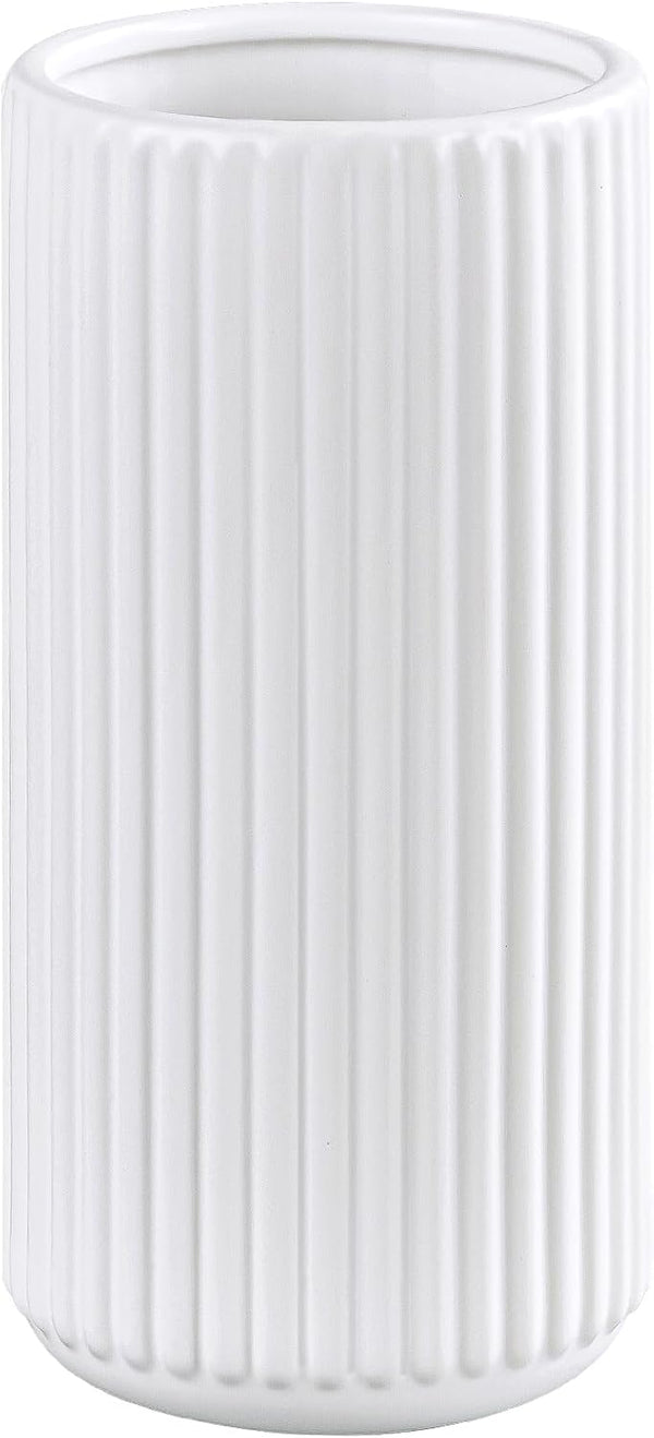 White Ceramic Flower Vase for Pampas Grass, 8 inch Small Decorative Centerpiece