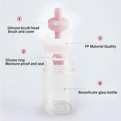 Olive Oil Dispenser Bottle with Silicone Oil Brush, 230ml Oil Container for Cooking, Baking, BBQ, Marinating, PINK