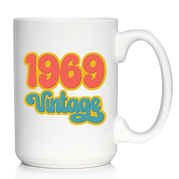 Vintage 1969 Fun 55th Birthday Coffee Mug Gifts for Men & Women, Retro 15oz White Ceramic Coffee Cups