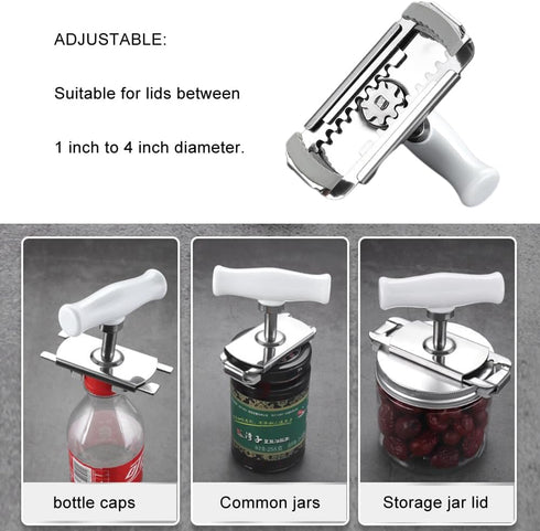 Upgraded Stainless Steel Jar Opener, Adjustable Tool for 1-4 inches Lids, Easy Non-Slip Opener for Weak Hands