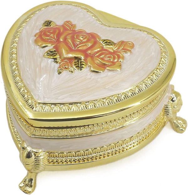 ROSIKING Gold Heart Emboss Alloy Metal Music Box Wind Up Antique Jewelry