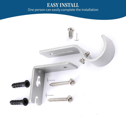 Heavy Duty Adjustable Curtain Rod Brackets for 1 Inch Rod, Silver Color, Set of 2