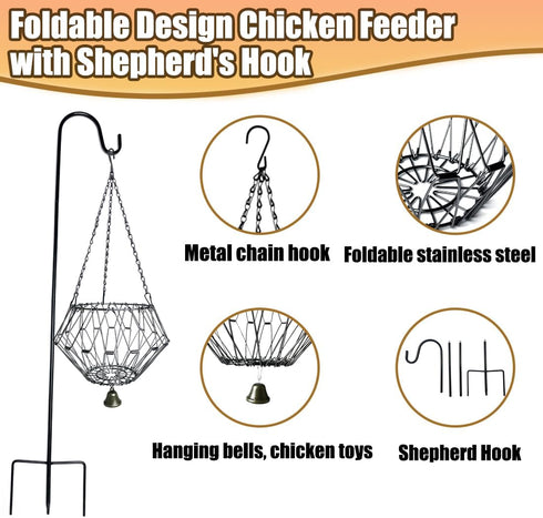 WaiLaDi Hanging Chicken Feeder,Chicken Toys for Coop, Foldable Poultry Vegetable Fruits Feeder Basket with Shepherd's