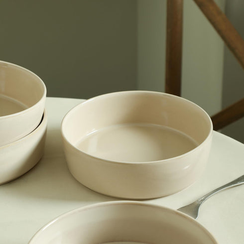 4-Piece Set Stone Lain Eden Pasta Bowl Stoneware, Beige