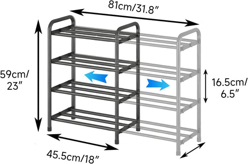 Aniston 17.6"-32" 4 Closet, Expandable Shoe Rack, Adjustable Small Shoe Rack, Tier Metal Shoe Shelf for for Entryway