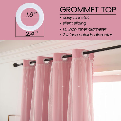 72 Inch (W52 L72 Inches2 Pink Curtains for Girls Bedroom Living Room Length Star Cut Out Double Layer Blackout Curtains