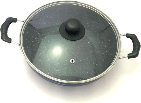 Non Stick Kadai with Glass Lid All Purpose Pan Non Stick Kadhai Deep Stir Fry Pan with Glass Lid for Gas and Induction Cook tops Aluminium Kadhai Deep Fry Pan Nonstick 2.2 Litre by G&D