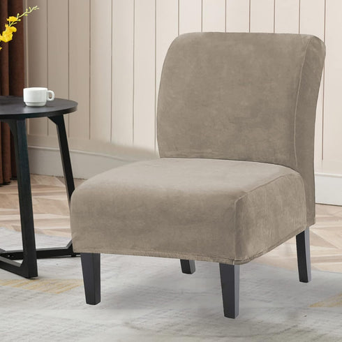 UCCONO Armless Accent Chair Slipcovers, Thick Velvet Slipper Accent Chair Covers for Living Room/Hotel Oversized Big